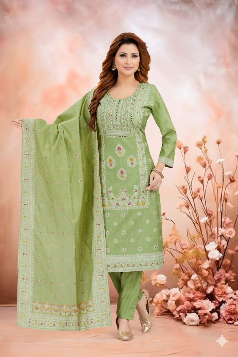 Shree Shanti Selection - Women's Green Straight Cut Suit